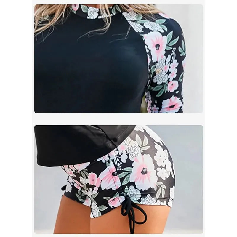 Maillot de bain deux pièces pour femmes, ensemble de plage, à manches longues, fendu, bikini