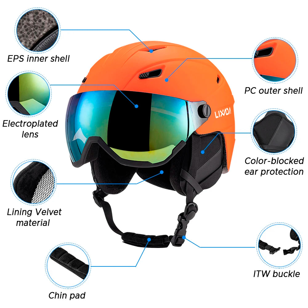 Casque de ski intégré pour homme et femme, avec lunettes à visière parfaite