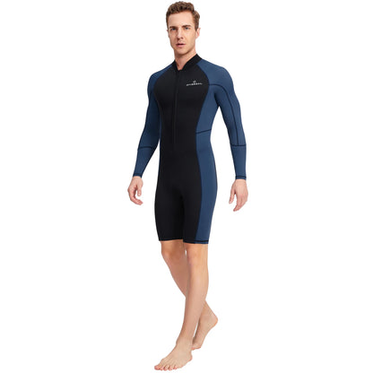 Combinaison Shorty en néoprène à manches longues pour homme, lyJean-à fermeture éclair avant, étanche aux UV, plongée sous-marine, plongée en apnée, natation, surf, 1.5mm