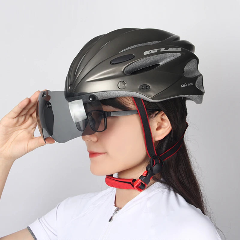 Casque de vélo avec lunettes magnétiques, coupe-vent