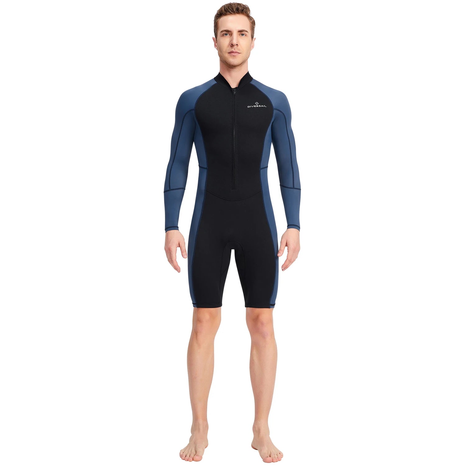 Combinaison Shorty en néoprène à manches longues pour homme, lyJean-à fermeture éclair avant, étanche aux UV, plongée sous-marine, plongée en apnée, natation, surf, 1.5mm