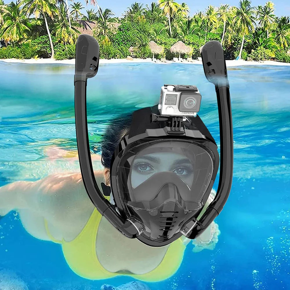 Masque de compétitivité intégral en silicone, vue de gardien à 180 °, dessus sec, lunettes de plongée en apnée, lunettes de natation avec 2 tubas, anti-buée, anti-lumière