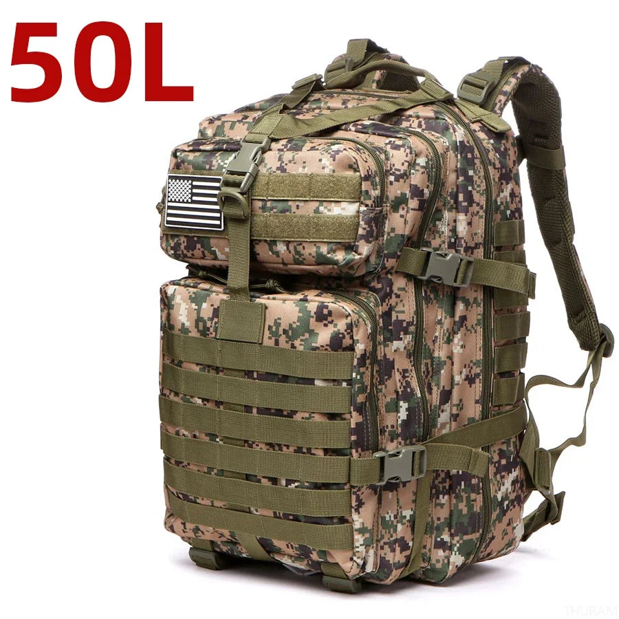 Sac à dos 25L/50L imperméable, nylon 1000D, multi-activités - randonnée, camping, chasse, pêche, trekking