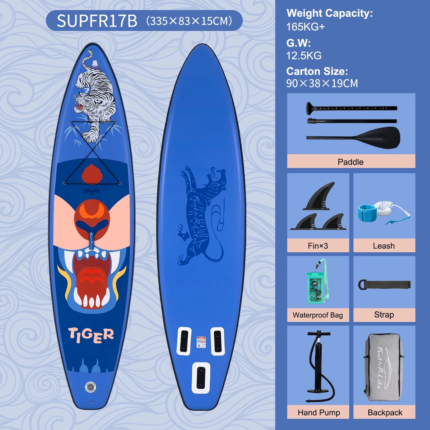 Planche de paddle gonflable FunWater 335 x 83 x 15 cm, surf antidérapante, pour sports nautiques, charge maximale de 150 kg, haute qualité