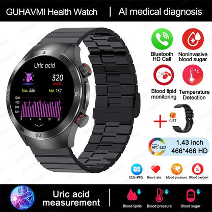 Montre intelligente de sport de santé, professionnelle, luxe, mesure sucre dans le sang, lipides, acide urique, pression artérielle, appel BT, montre intelligente, haute qualité