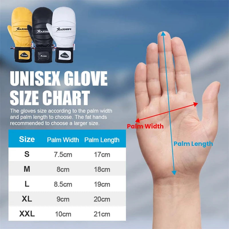 Gants d'hiver imperméables en cuir pour ski, motoneige, cyclisme, neige