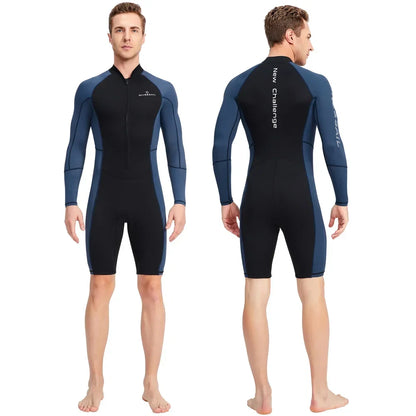 Combinaison Shorty en néoprène à manches longues pour homme, lyJean-à fermeture éclair avant, étanche aux UV, plongée sous-marine, plongée en apnée, natation, surf, 1.5mm