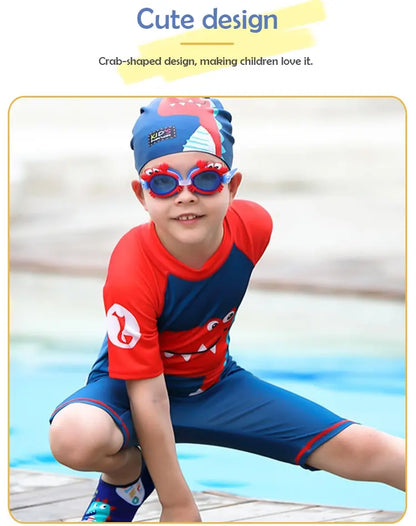 Lunettes de plongée réglables en forme de crabe rouge pour enfants, lunettes de natation étanches, anti-buée