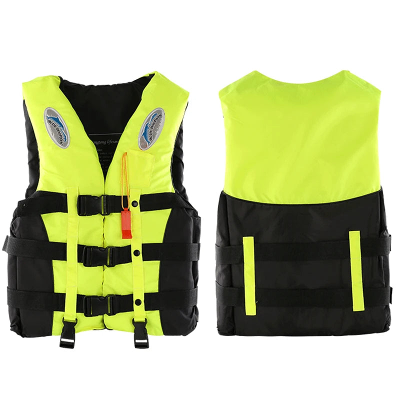 Gilet de sauvetage en polyester trempé pour adultes et enfants, veste de survie à flottabilité réglable avec sifflet