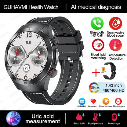 Montre intelligente de sport de santé, professionnelle, luxe, mesure sucre dans le sang, lipides, acide urique, pression artérielle, appel BT, montre intelligente, haute qualité