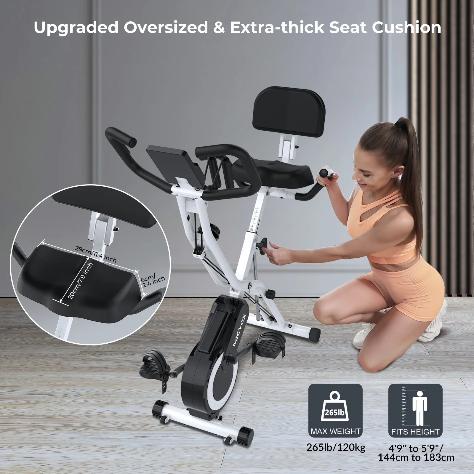 Vélo Pliable avec Affichage Numérique, Détection de la Fréquence Cardiaque, Vélos d'Exercice de Fitness, 3 en 1,Micyox