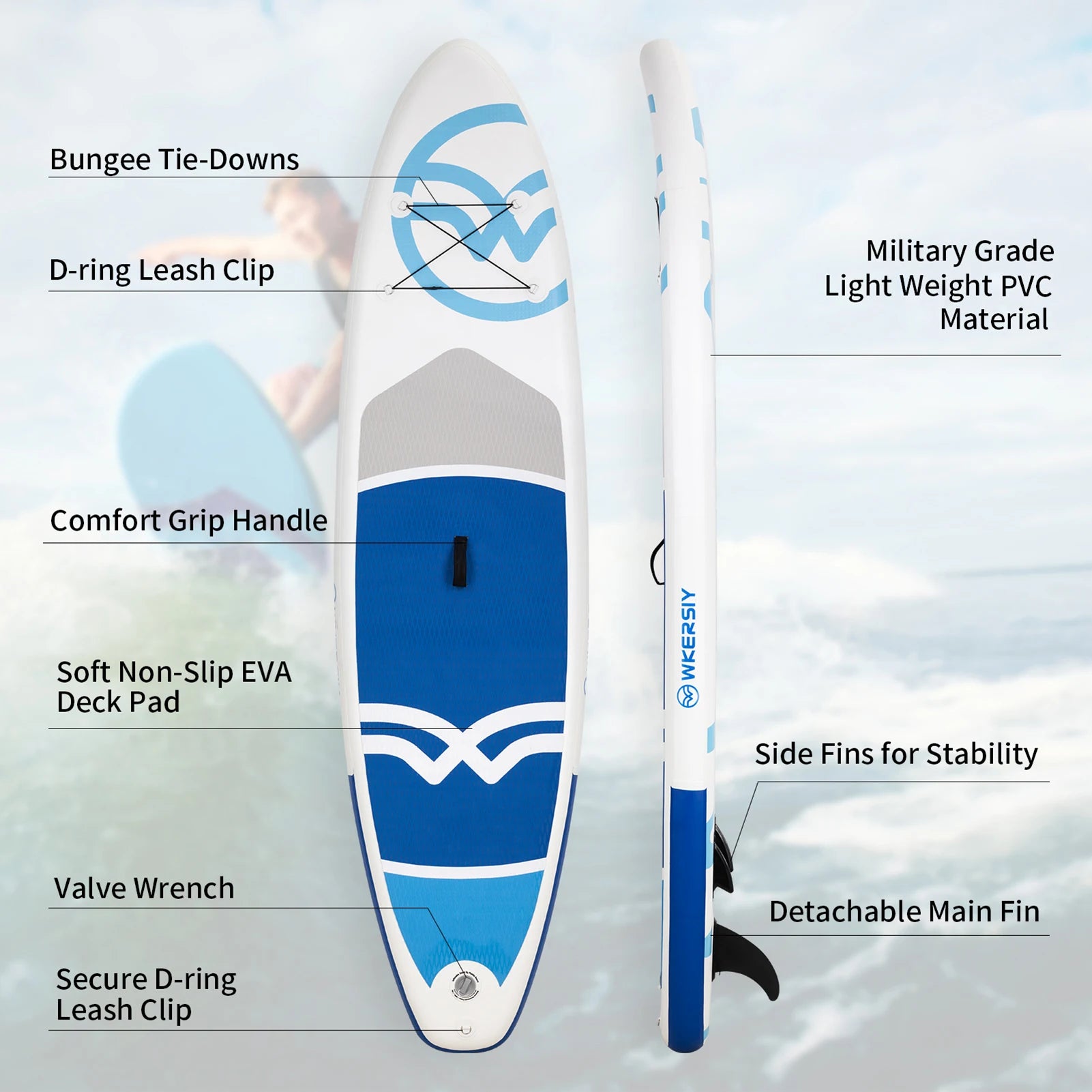 Planche de Surf, Paddle, tous niveaux de Compétences avec pompe à air, sac de transport