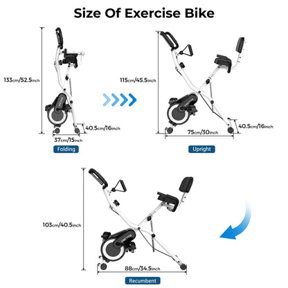 Vélo Pliable avec Affichage Numérique, Détection de la Fréquence Cardiaque, Vélos d'Exercice de Fitness, 3 en 1,Micyox