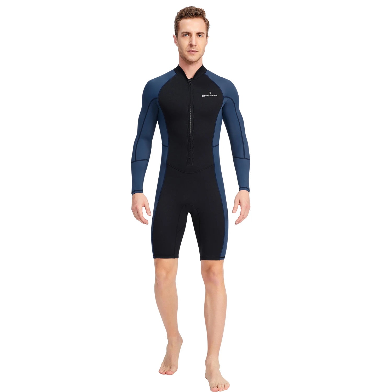 Combinaison Shorty en néoprène à manches longues pour homme, lyJean-à fermeture éclair avant, étanche aux UV, plongée sous-marine, plongée en apnée, natation, surf, 1.5mm