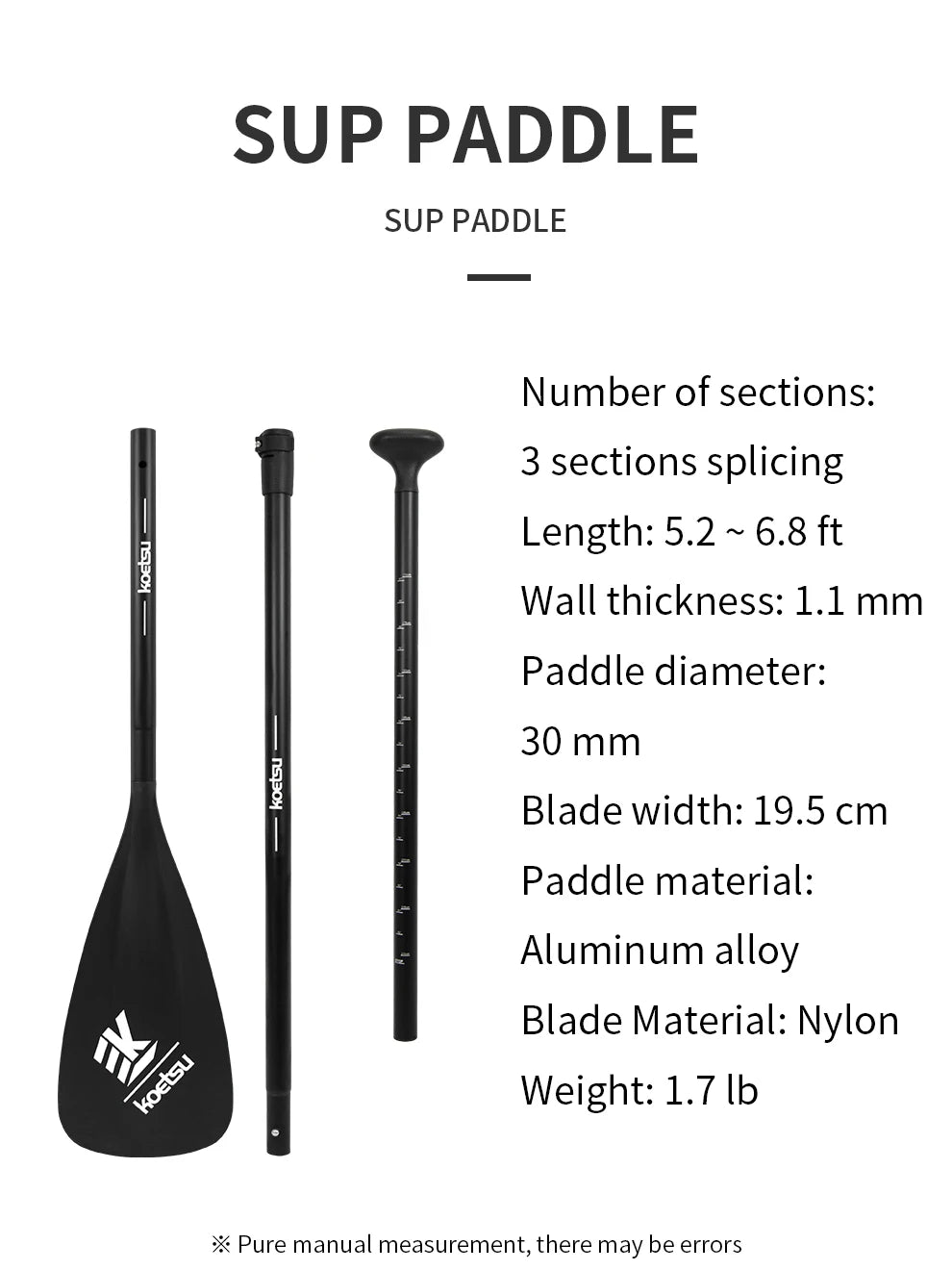 Planche de stand up paddle Sup 3 sections en alliage d'aluminium et nylon pagaie de 6,8 pieds