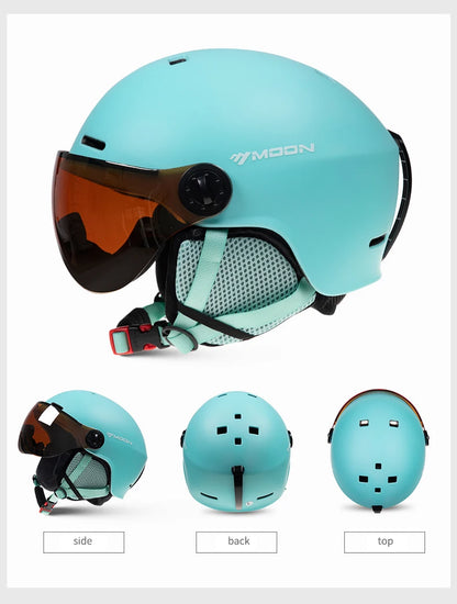 Casque de ski avec lunettes moulées, sports de plein air