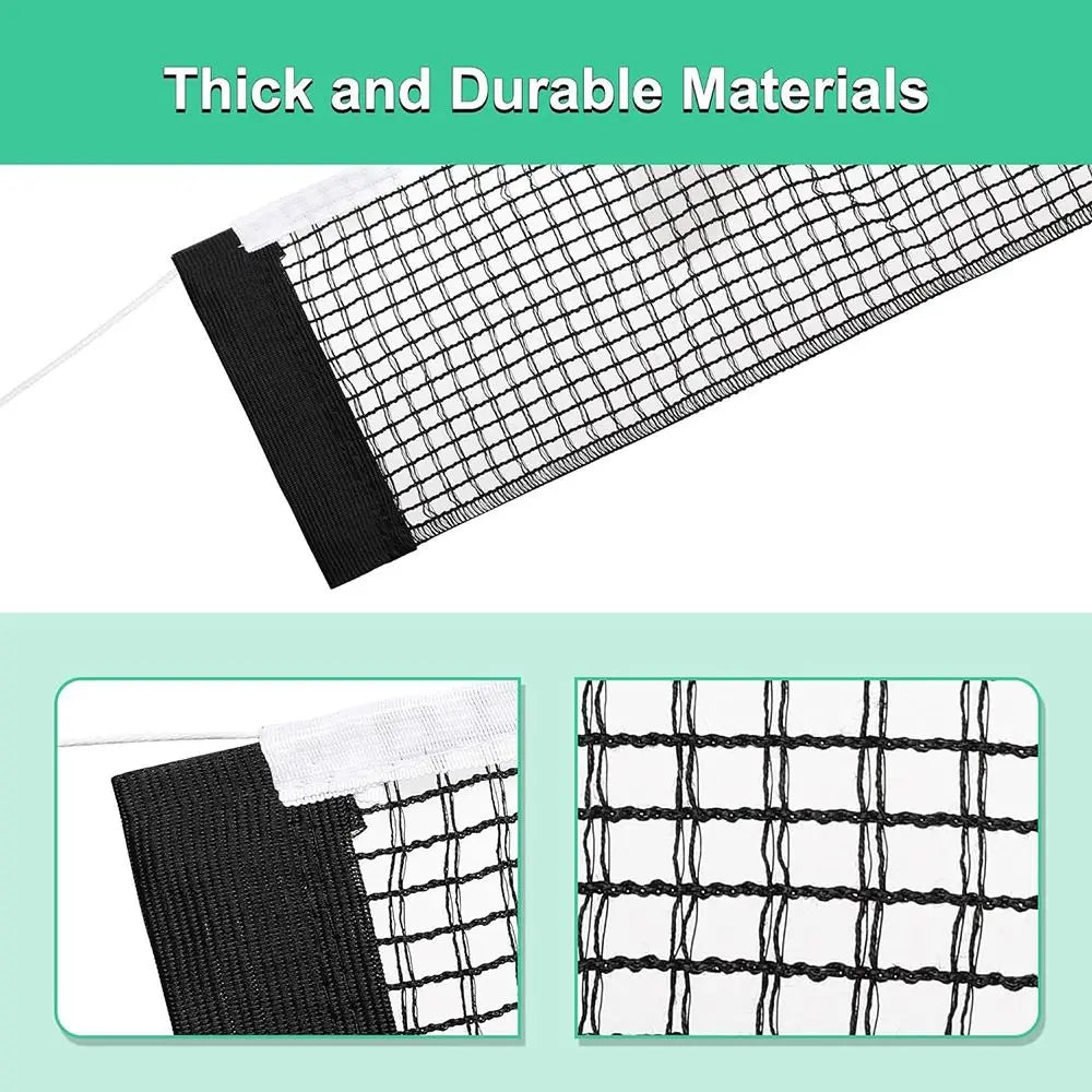 Portable retractable polyester table tennis net, showcasing thick and durable materials for ping pong play.