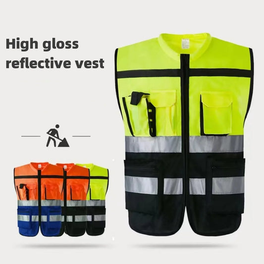 Gilet réfléchissant fluorescent pour le cyclisme, multi-poches, fluo