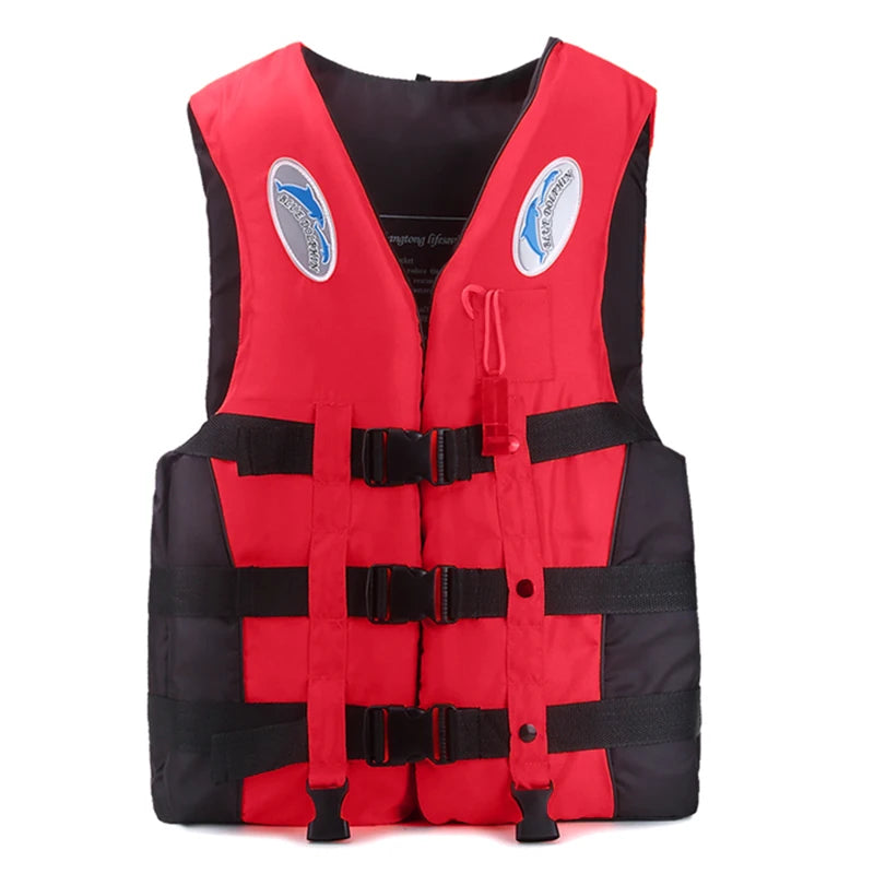 Gilet de sauvetage en polyester trempé pour adultes et enfants, veste de survie à flottabilité réglable avec sifflet