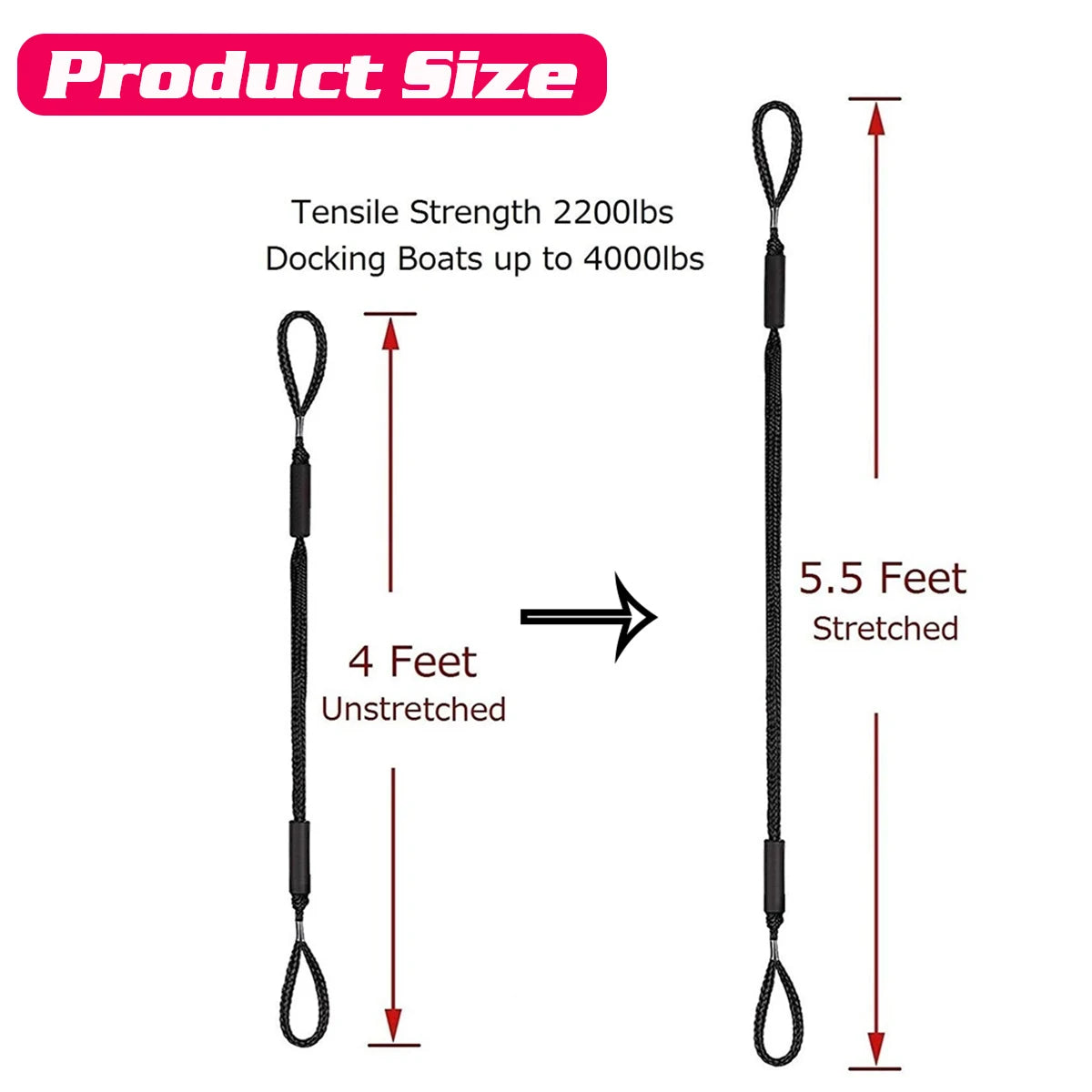 Corde d'amarrage pour kayak, jet ski, ponton, canoë, bateau à moteur