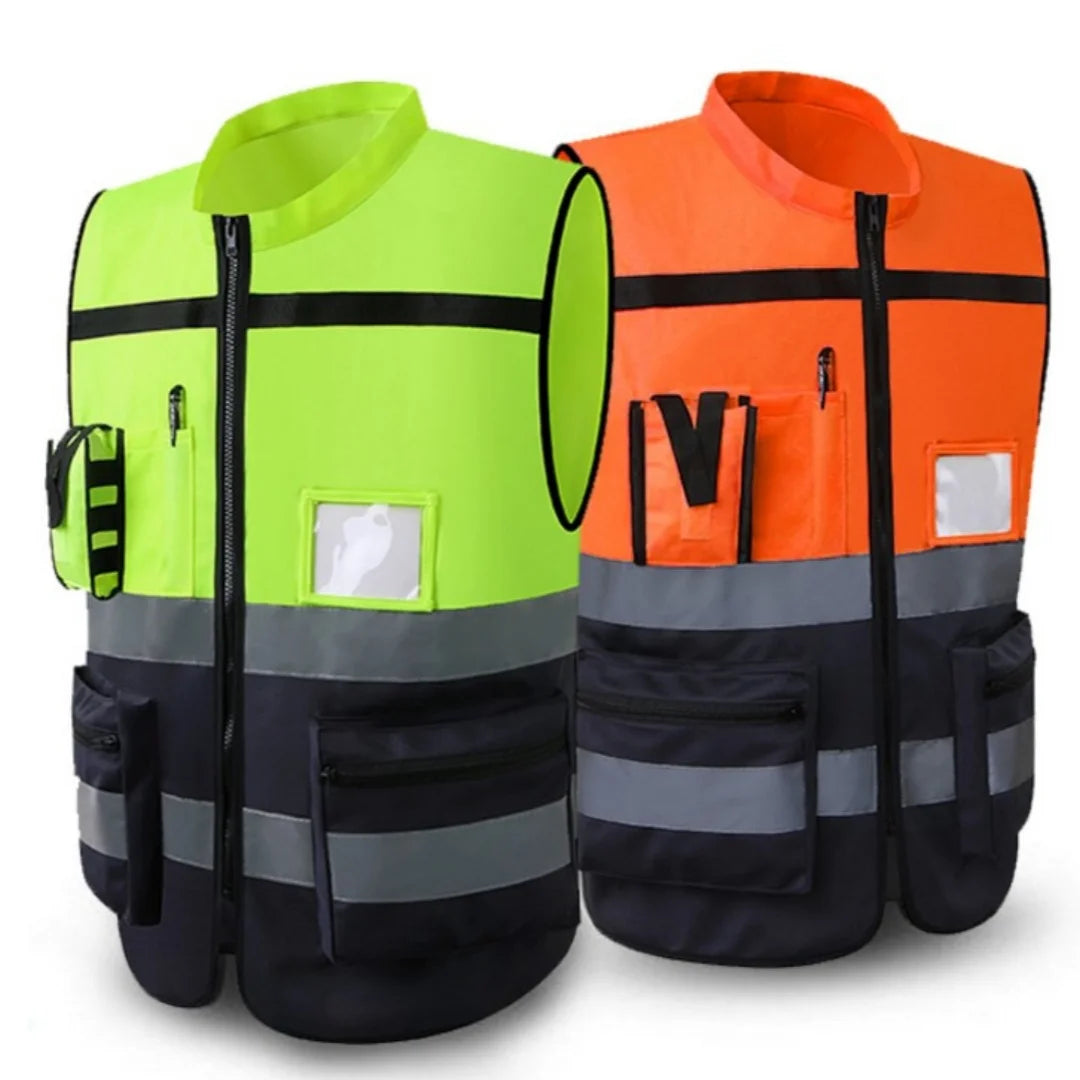 Gilet réfléchissant fluorescent pour le cyclisme, multi-poches, fluo