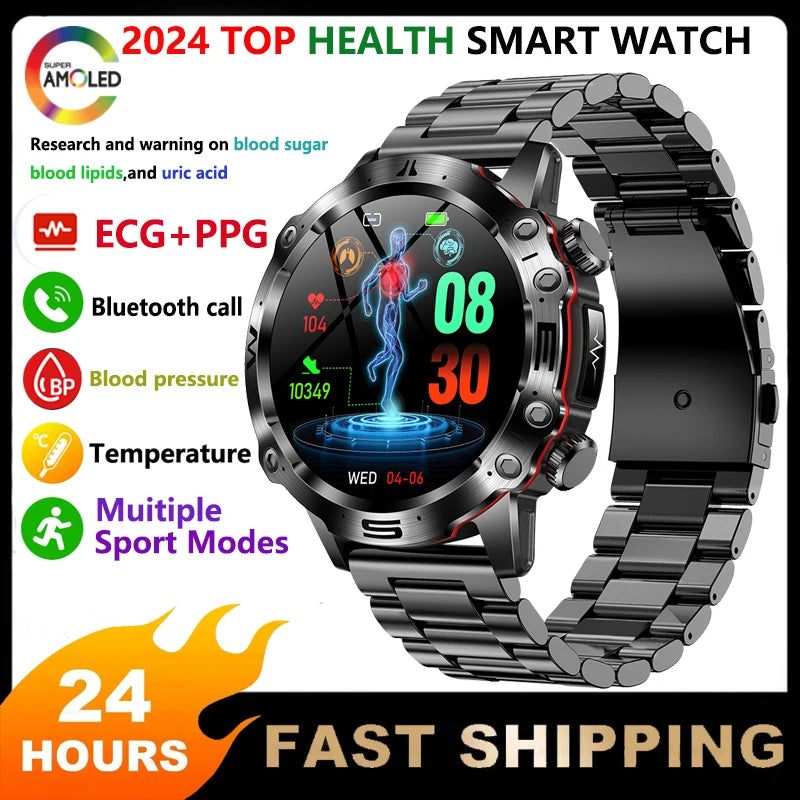 Montre intelligente de sport professionnelle, luxe, mesure sucre dans le sang, lipides, acide urique, pression artérielle, appel BT, montre intelligente, appel bluetooth, haute qualité