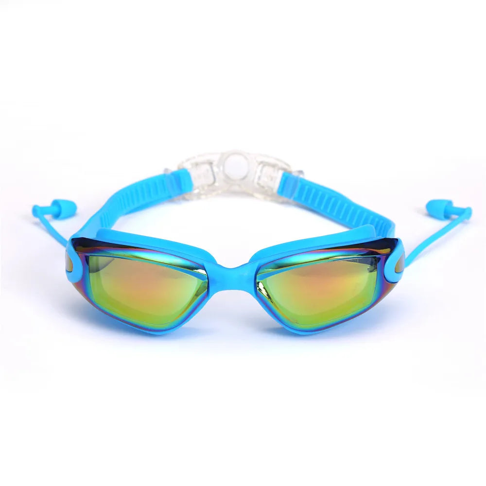 Lunettes de natation professionnelles antibuée pour adultes, design, avec bouchons d'oreilles, pince-nez, galvanoplastie, en Silicone