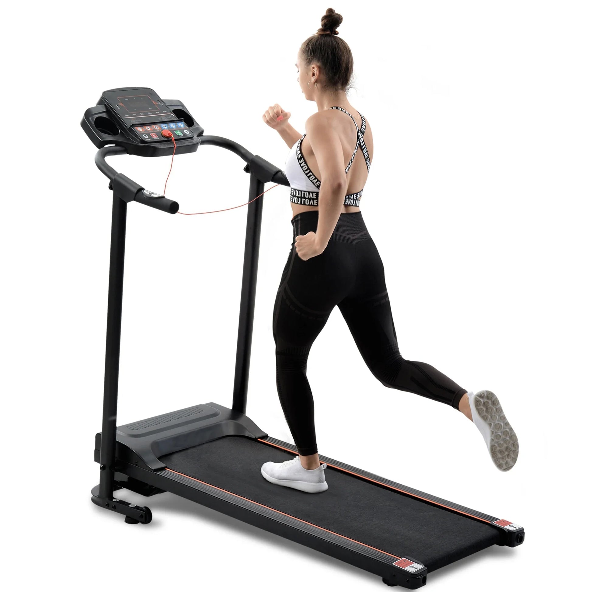 Tapis de course pliable avec haut-parleur, 1-12 km/h, noir, pour fitness à la maison, travail cardio, santé physique