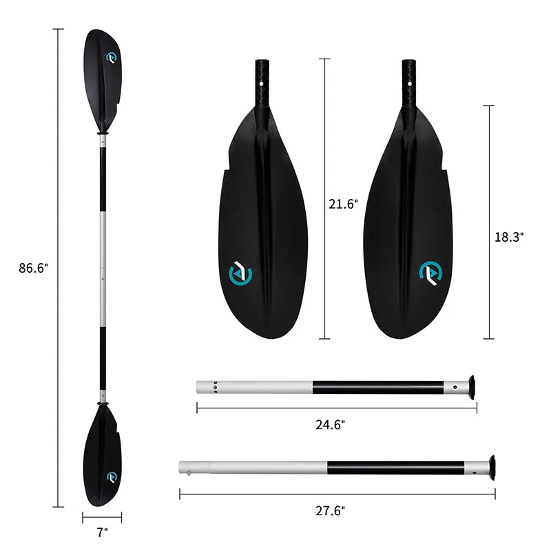 Pagaie réglable pour paddle, kayak, double usage, en alliage d'aluminium, à double tête et à 4 étages