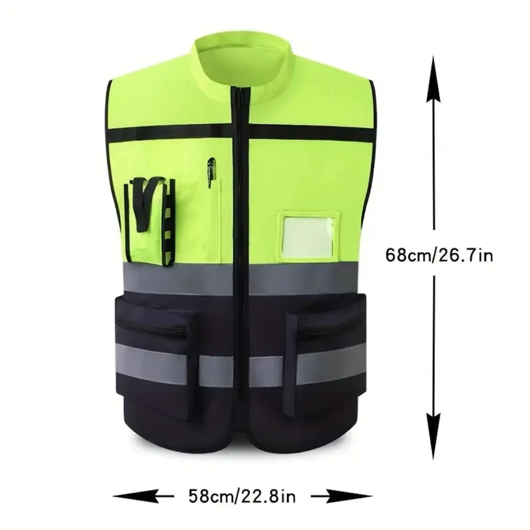 Gilet réfléchissant fluorescent pour le cyclisme, multi-poches, fluo