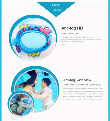 Lunettes de natation anti-buée pour enfants, nouveau, étanche, mignon, dessin animé, miroir, pour apprendre à nager, la ceinture peut être ajustée