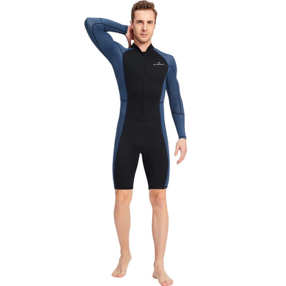 Combinaison Shorty en néoprène à manches longues pour homme, lyJean-à fermeture éclair avant, étanche aux UV, plongée sous-marine, plongée en apnée, natation, surf, 1.5mm