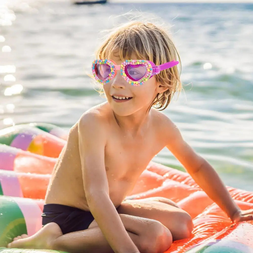 Lunettes de natation d'été étanches en forme de cœur, en silicone UV, anti-buée, lunettes de piscine pour les tout-petits et les enfants