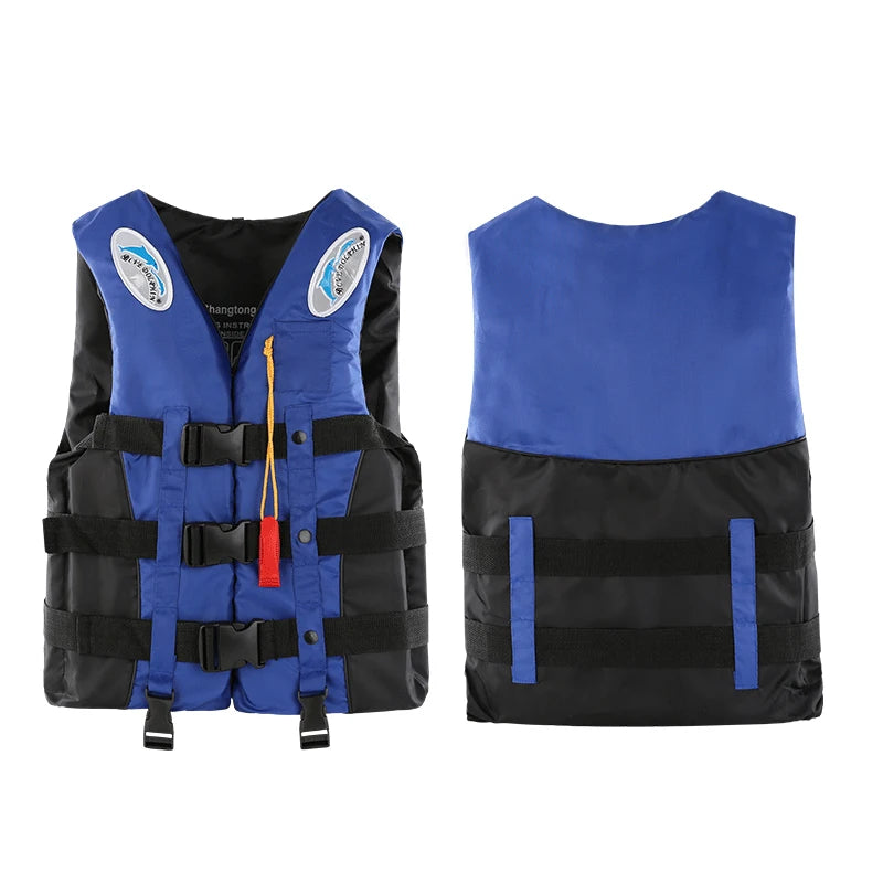 Gilet de sauvetage en polyester trempé pour adultes et enfants, veste de survie à flottabilité réglable avec sifflet