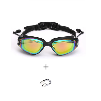 Lunettes de natation professionnelles antibuée pour adultes, design, avec bouchons d'oreilles, pince-nez, galvanoplastie, en Silicone