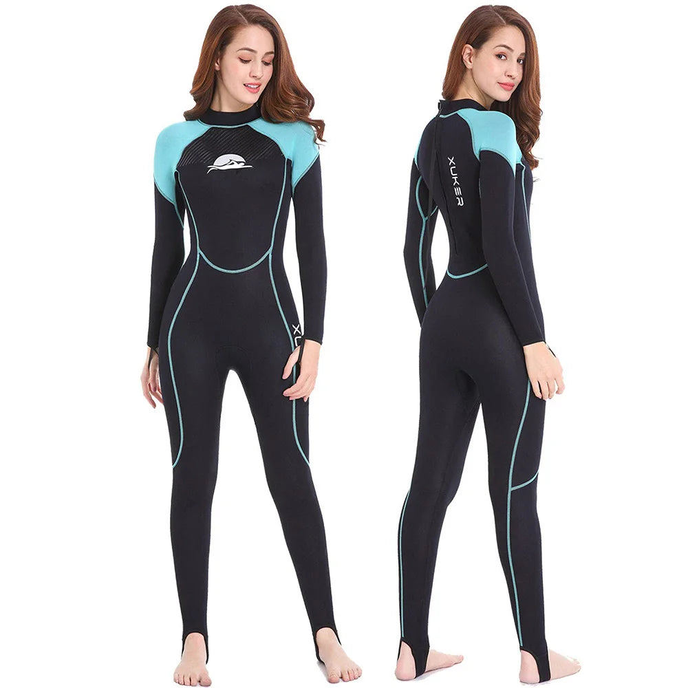 Combinaison humide complète en néoprène pour femmes, 2mm, pour plongée, Snorkeling, surf, natation, canoë dans l'eau froide, sangle arrière à fermeture éclair