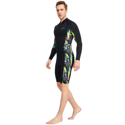 Combinaison Shorty en néoprène à manches longues pour homme, lyJean-à fermeture éclair avant, étanche aux UV, plongée sous-marine, plongée en apnée, natation, surf, 1.5mm