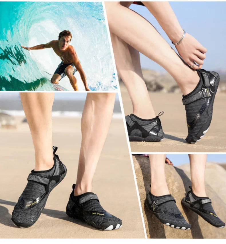 Chaussures de plage respirantes à cinq griffes pour couple, chaussures d'eau, version parent-enfant, matériau en coton, usage universel