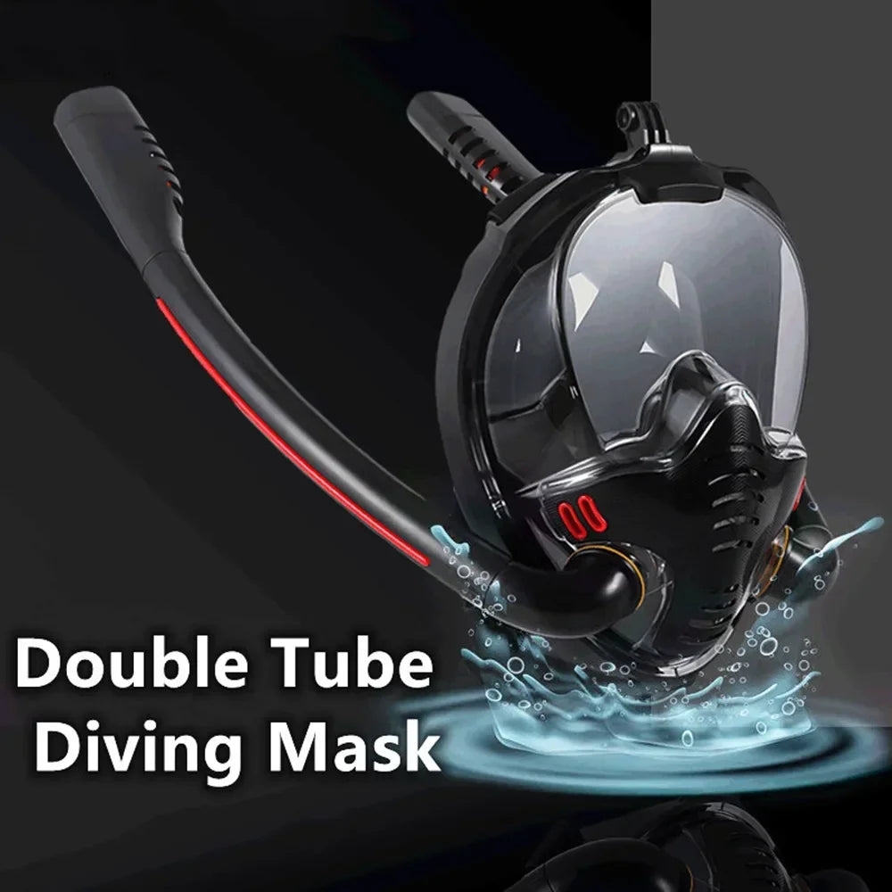 Masque de plongée en apnée à double tube en silicone pour adulte, masque de natation entièrement sec, lunettes de plongée, ories sous-marine autonome