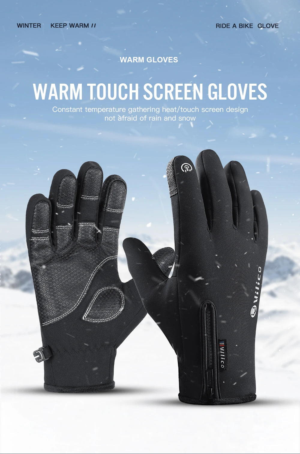 Gants d'hiver imperméables pour ski, cyclisme, course