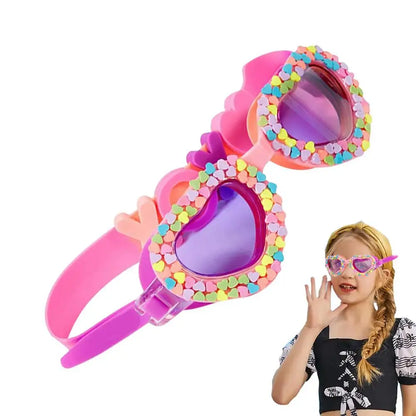 Lunettes de natation d'été étanches en forme de cœur, en silicone UV, anti-buée, lunettes de piscine pour les tout-petits et les enfants