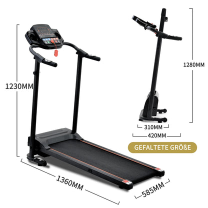 Tapis de course pliable avec haut-parleur, 1-12 km/h, noir, pour fitness à la maison, travail cardio, santé physique