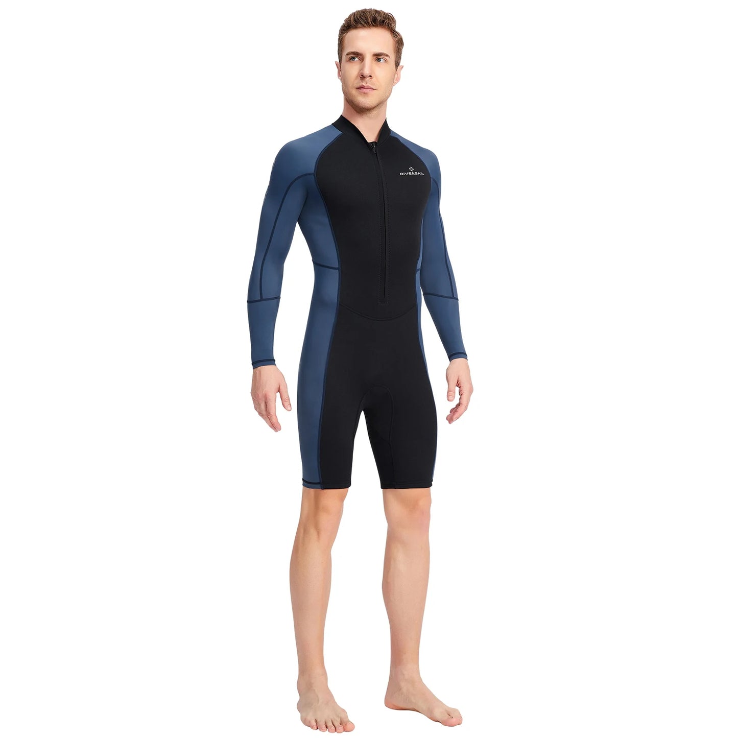 Combinaison Shorty en néoprène à manches longues pour homme, lyJean-à fermeture éclair avant, étanche aux UV, plongée sous-marine, plongée en apnée, natation, surf, 1.5mm