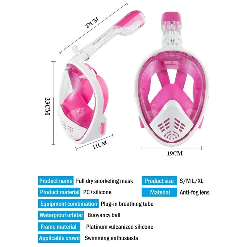 Masque complet de plongée sous-marine anti-buée pour adulte, snorkeling