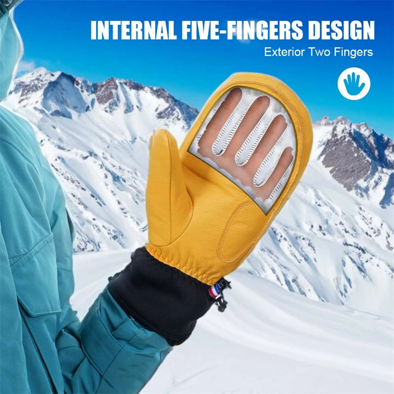 Gants d'hiver imperméables en cuir pour ski, motoneige, cyclisme, neige