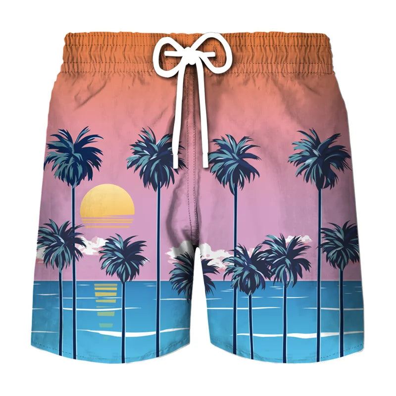 Short de plage hawaïen, imprimé 3D tropical, plage, décontracté et stylé