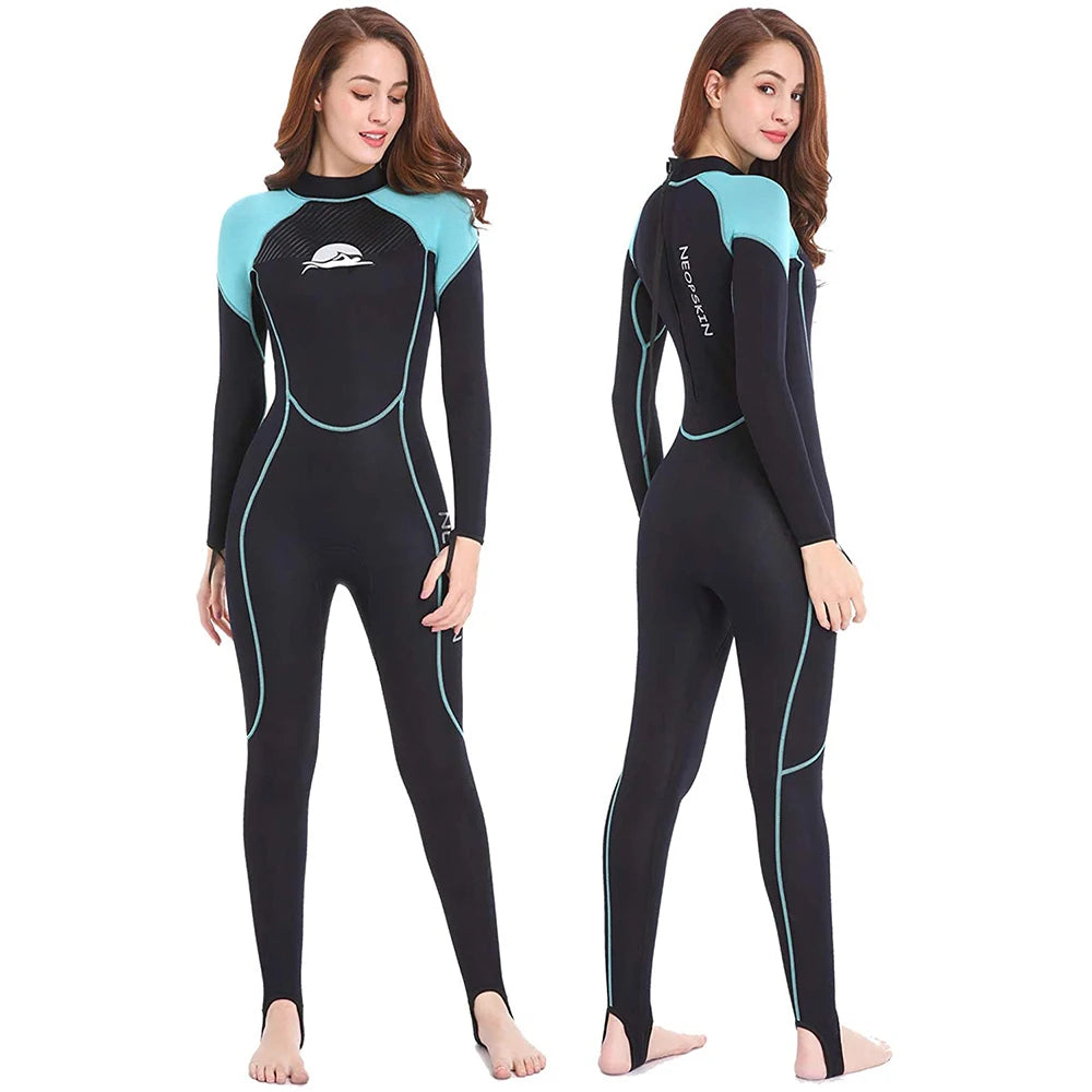 Combinaison humide complète en néoprène pour femmes, 2mm, pour plongée, Snorkeling, surf, natation, canoë dans l'eau froide, sangle arrière à fermeture éclair