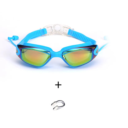 Lunettes de natation professionnelles antibuée pour adultes, design, avec bouchons d'oreilles, pince-nez, galvanoplastie, en Silicone