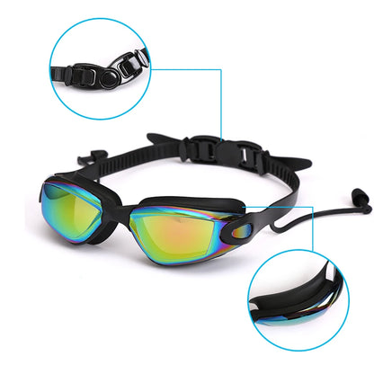 Lunettes de natation professionnelles antibuée pour adultes, design, avec bouchons d'oreilles, pince-nez, galvanoplastie, en Silicone