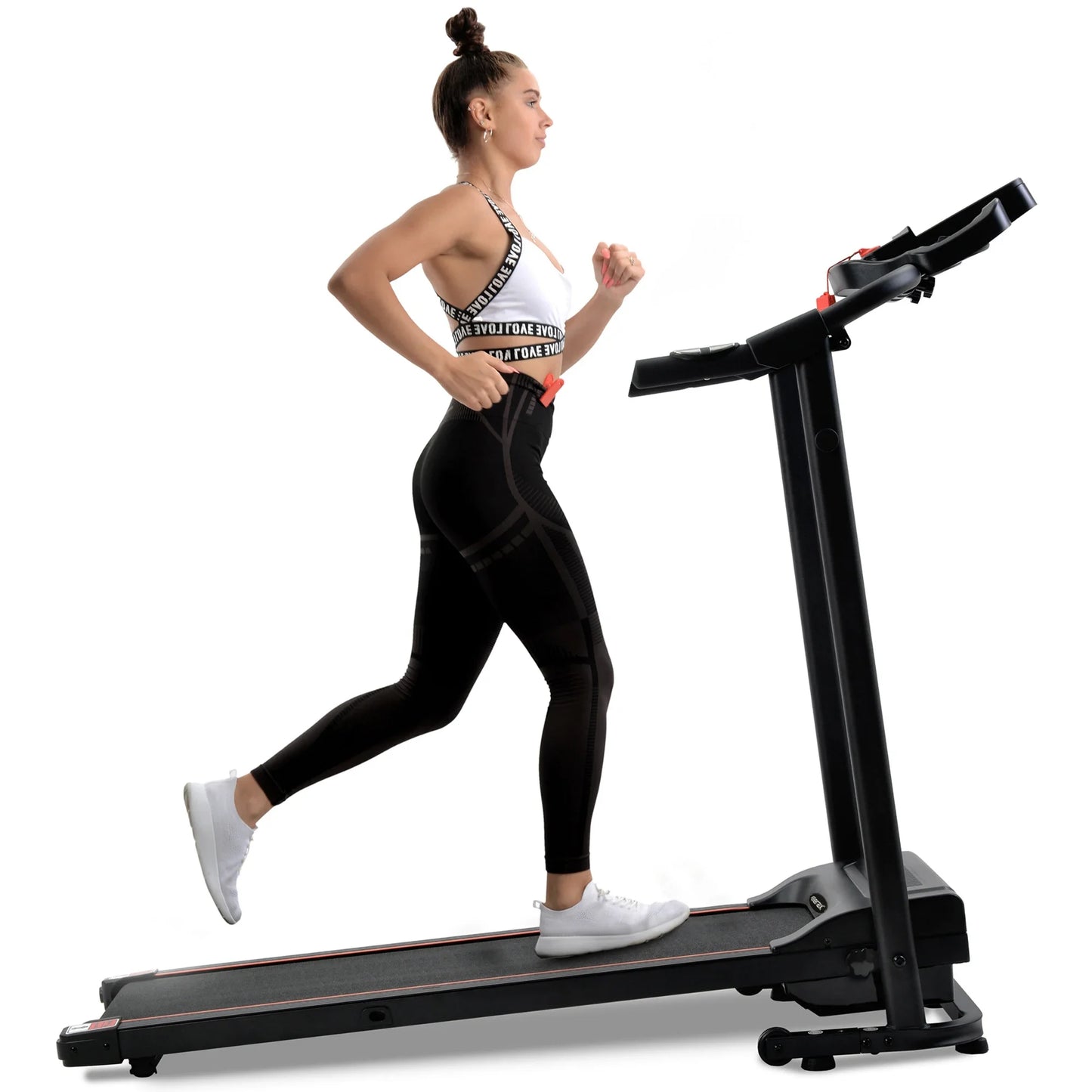 Tapis de course pliable avec haut-parleur, 1-12 km/h, noir, pour fitness à la maison, travail cardio, santé physique